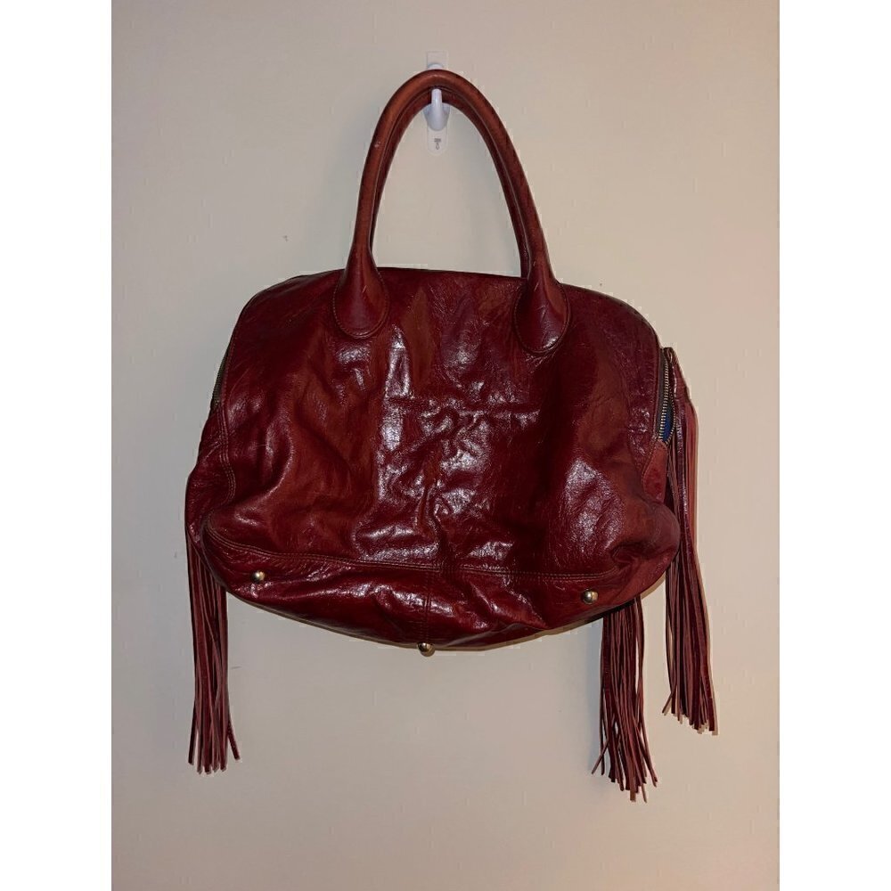 Zina Eva Leather Zippered Fringe Bag in Wine/Burgundy Red - Picture 3 of 12